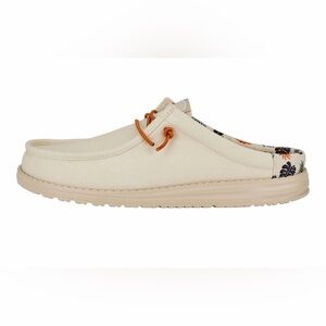 Hey Dude Wally Slip Luau. Beige Slip-On Loafers with Orange Accents. NWOT.